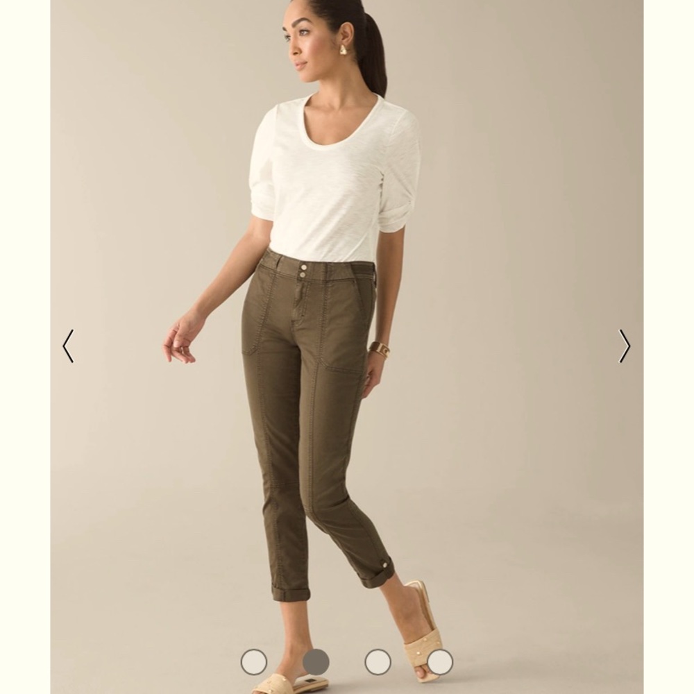 White House Black Market Pret-A-Pedi Crop Pants, size 2, olive green